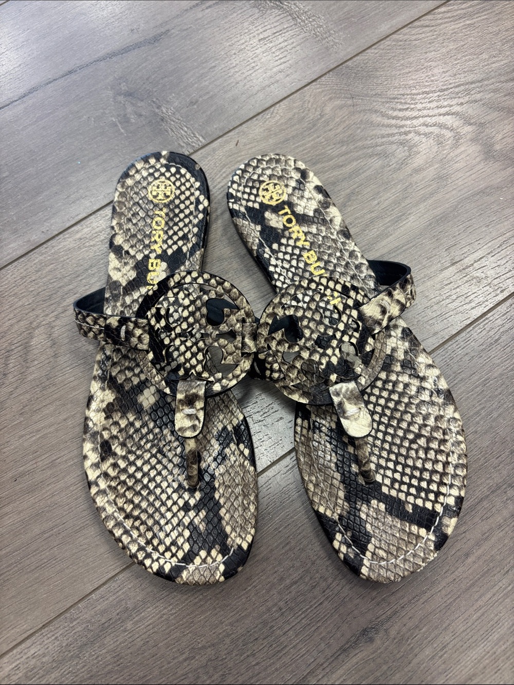 Tory Burch Snake-Print Miller Thong Sandals - Picture 2 of 11